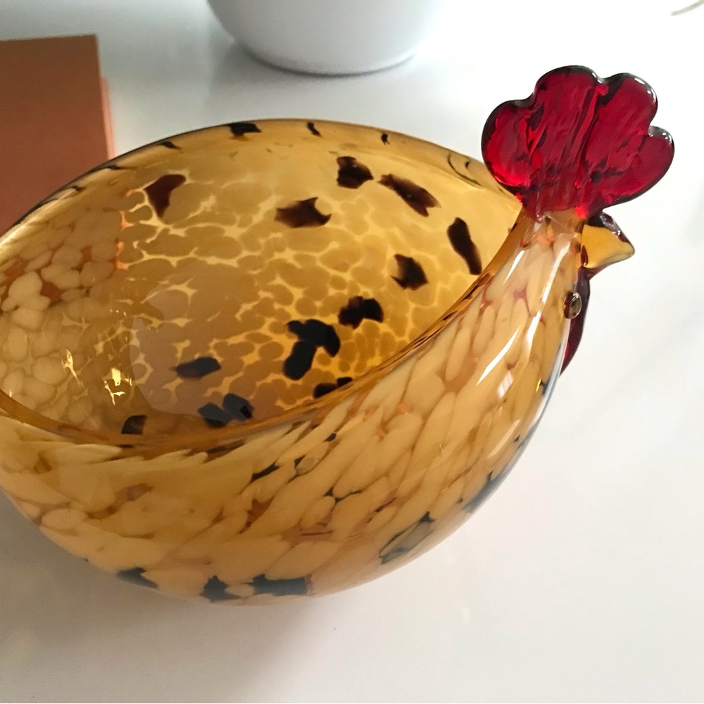 Vintage Hand Blown Glass Rooster Bowl Murano  Style